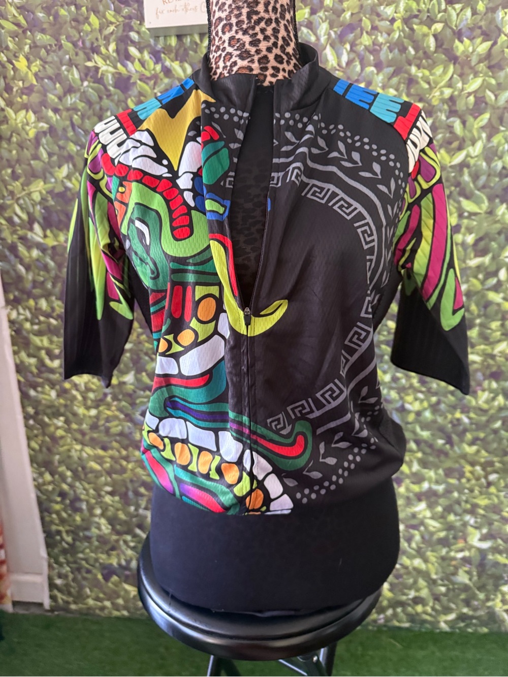Black Cycling Jersey with Multicolor Aztec Print p24